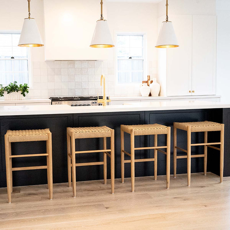 Oak and Woven Cord Counter Stool