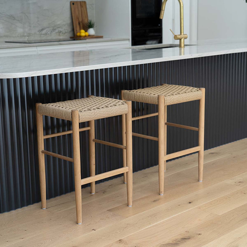 Oak and Woven Cord Counter Stool