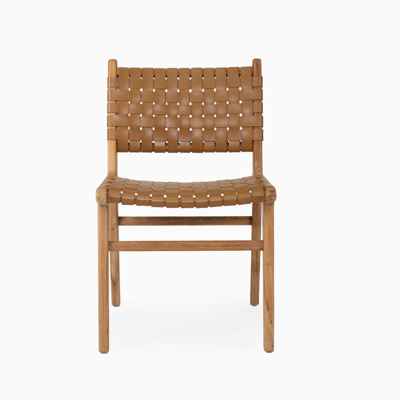 Teak and Woven Leather Dining Chair | Tan