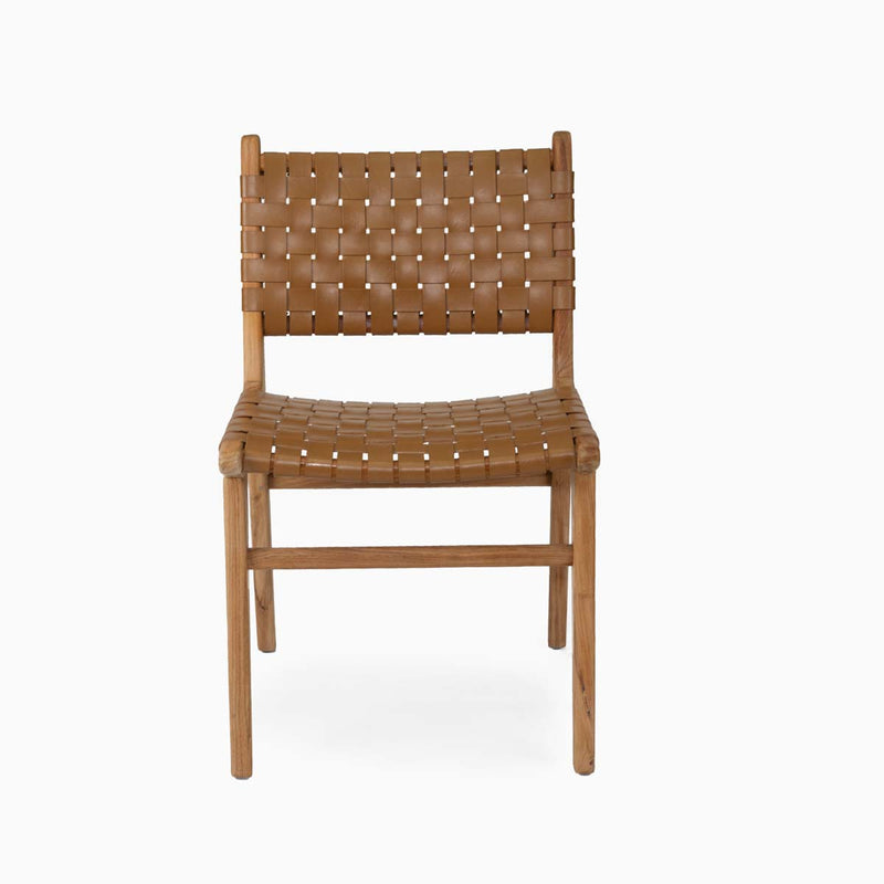 Teak and Woven Leather Dining Chair | Tan