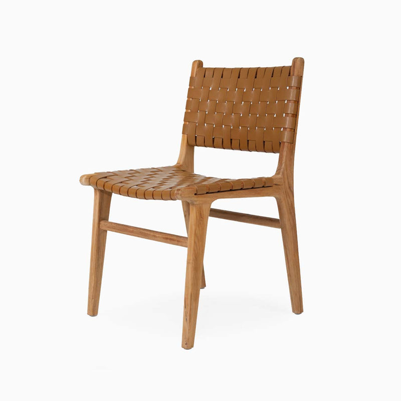 Teak and Woven Leather Dining Chair | Tan