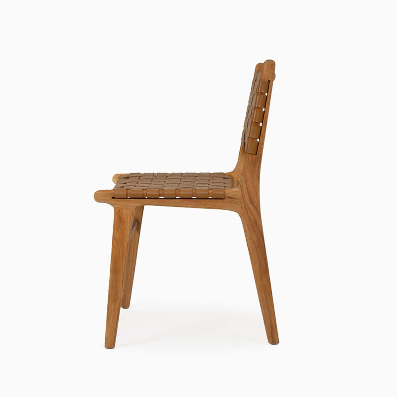 Teak and Woven Leather Dining Chair | Tan