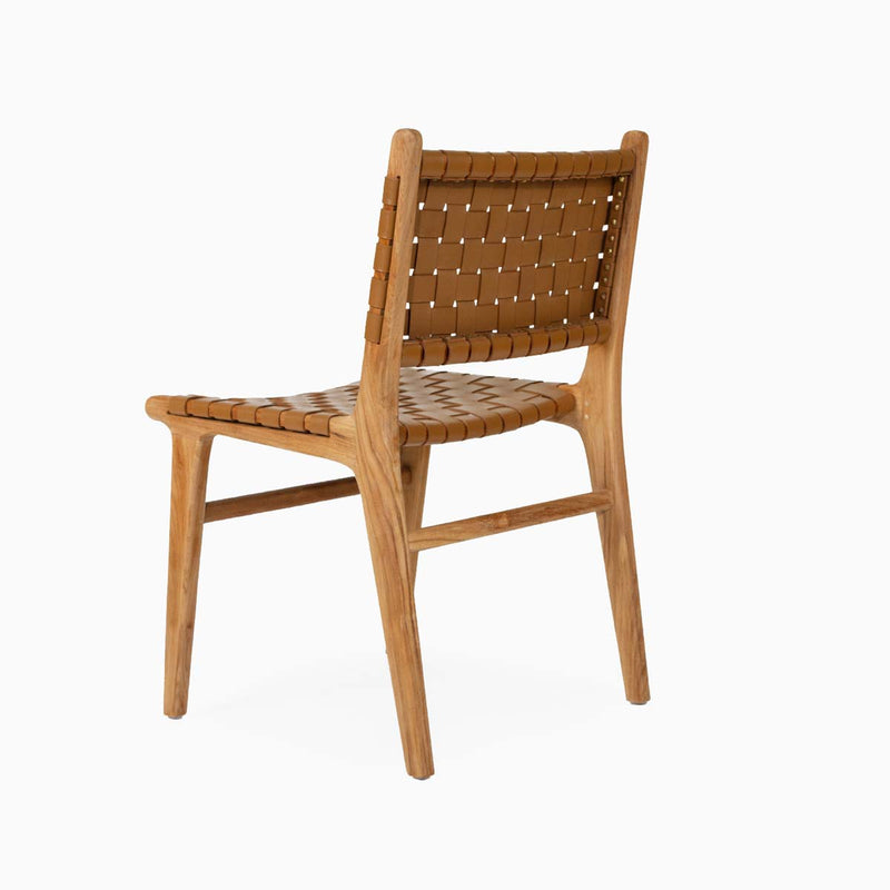 Teak and Woven Leather Dining Chair | Tan