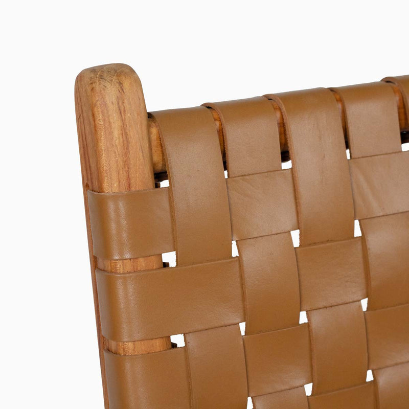 Teak and Woven Leather Dining Chair | Tan