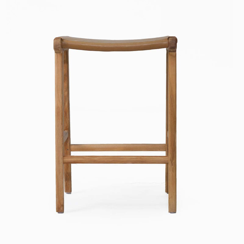 Teak and Leather Counter Stool | Tan