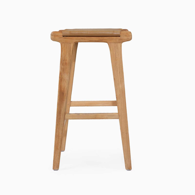 Teak and Leather Counter Stool | Tan