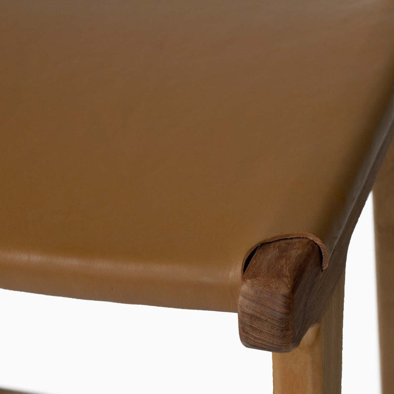 Teak and Leather Counter Stool | Tan