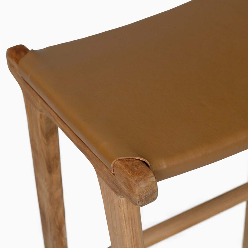 Teak and Leather Counter Stool | Tan
