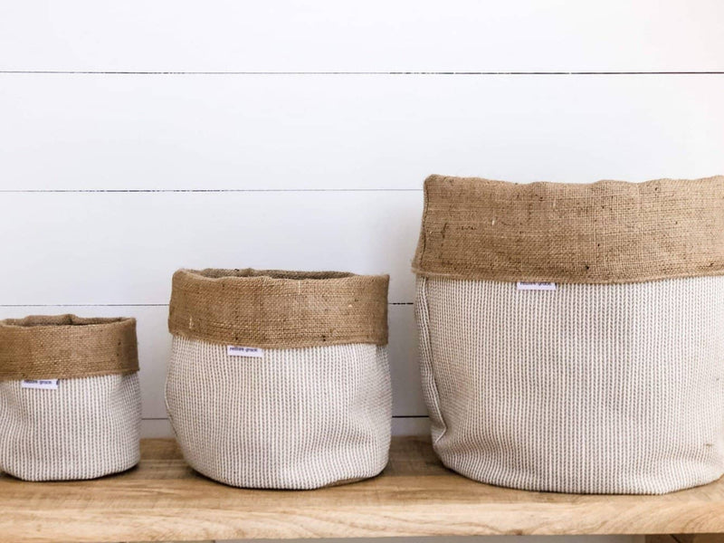 basketweave hessian fabric pot plant bag three sizes