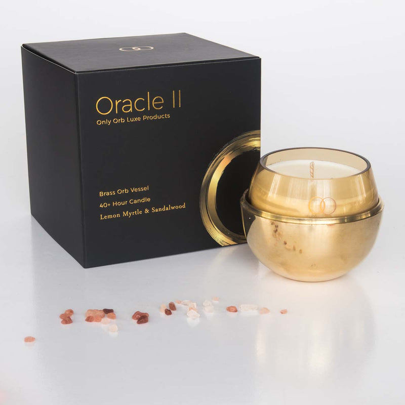 brass orb scented candle with packaging