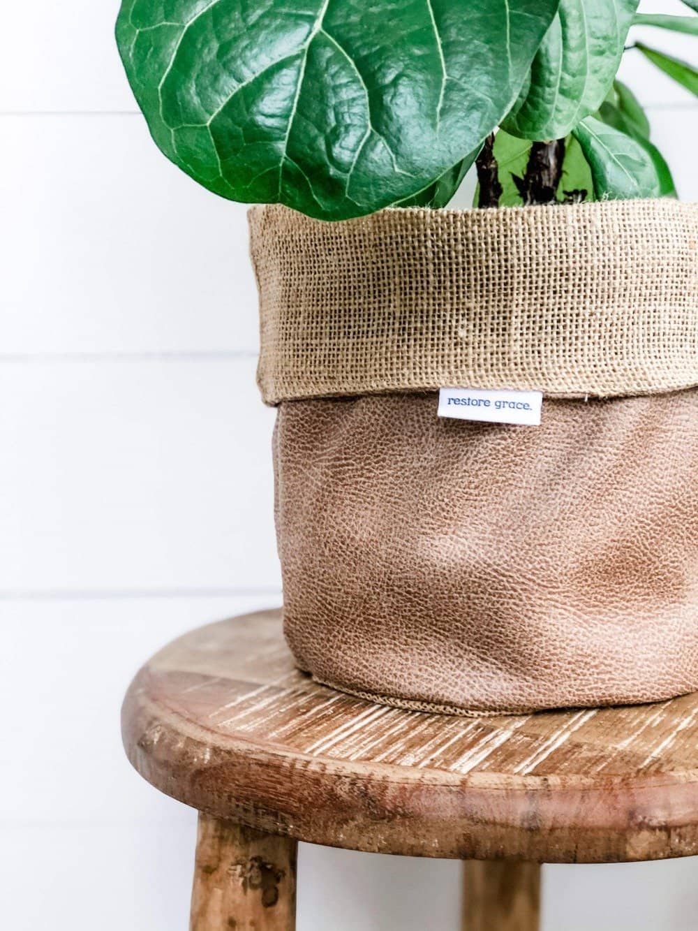 vegan leather hessian pot plant bag