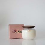 scented candle in glass jar with wooden cap magnolia & cashmere