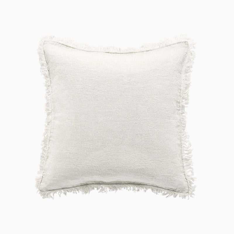 Fringed Crinkled Linen Cushion | Ivory