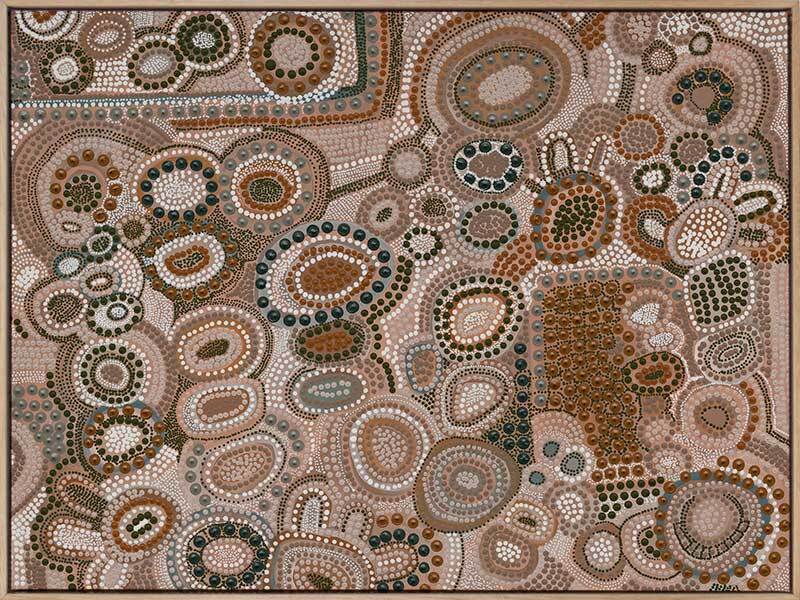 Australian indigenous canvas artwork landscape oak frame
