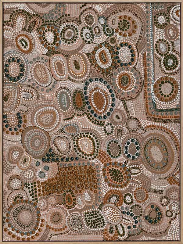 Australian indigenous canvas artwork landscape oak frame