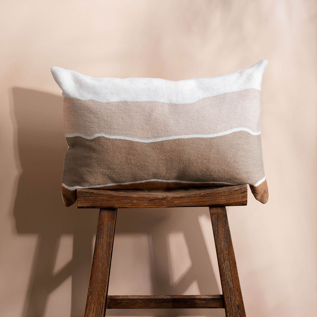 embroidered cushion ivory nude brown front view