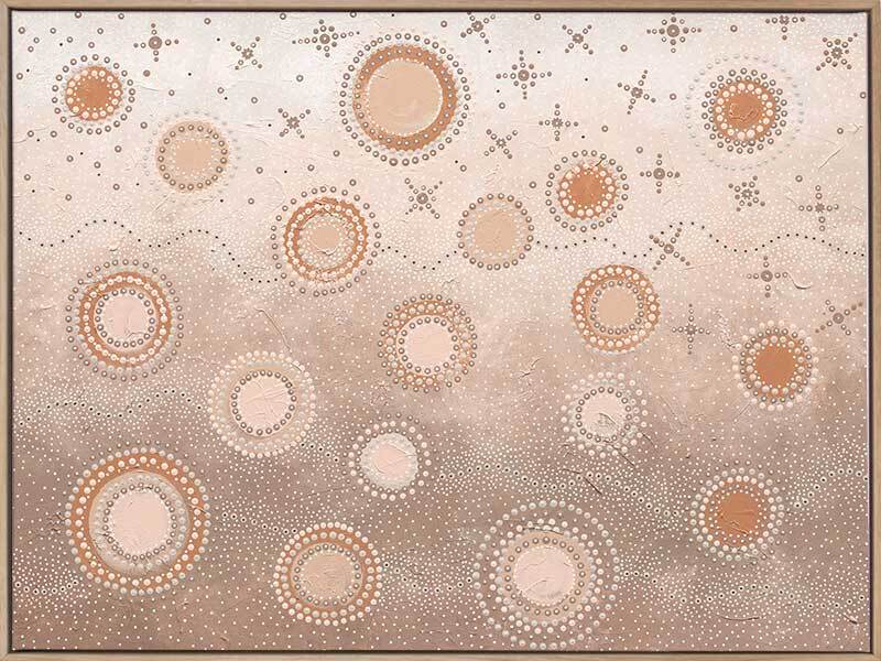 art-canvas-australian-indigenous-aboriginal-blush-peach-beige-oak-frame