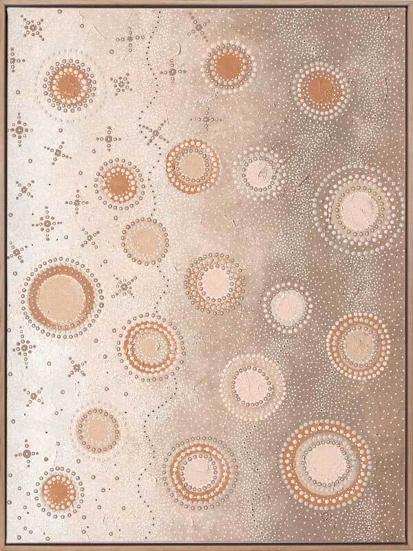 art-canvas-australian-indigenous-aboriginal-blush-peach-beige-oak-frame