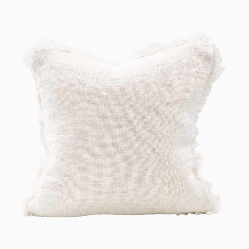 Ivory fringed linen cushion