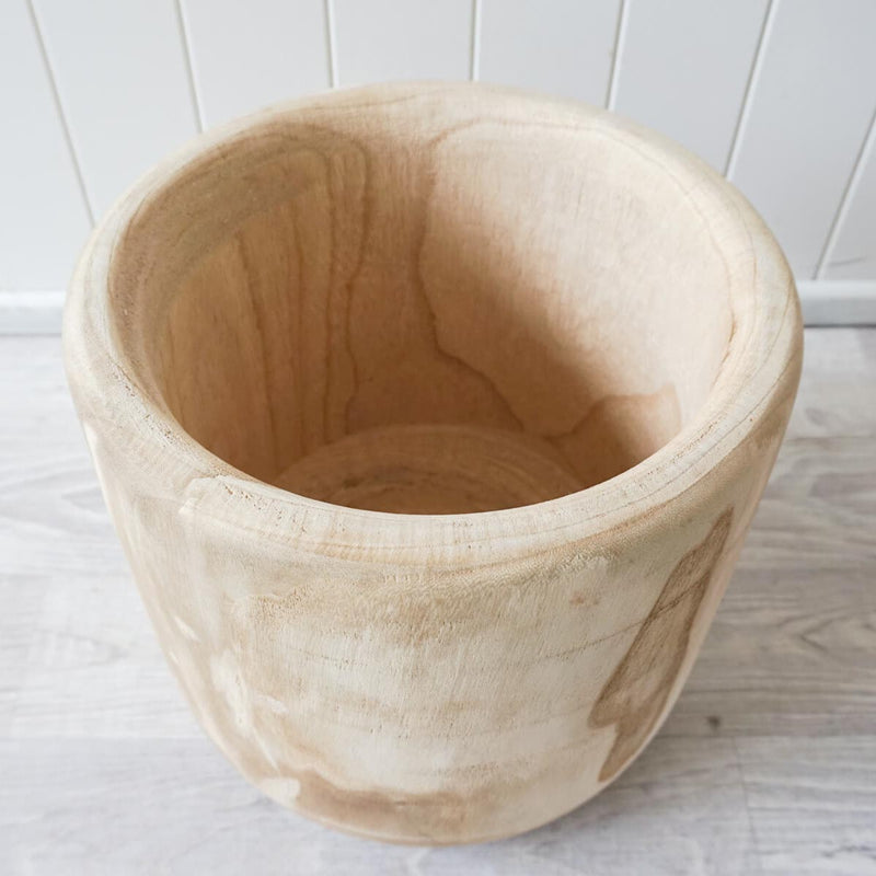 Rustic timber pot inside view