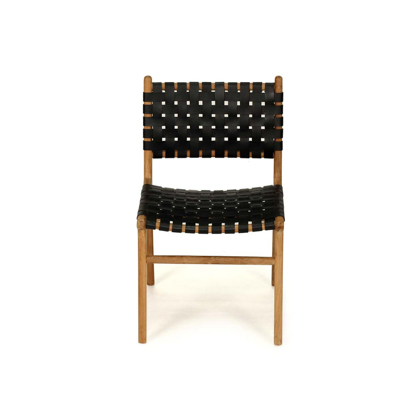 Teak and Woven Leather Dining Chair | Black