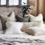 fringed linen cushion natural