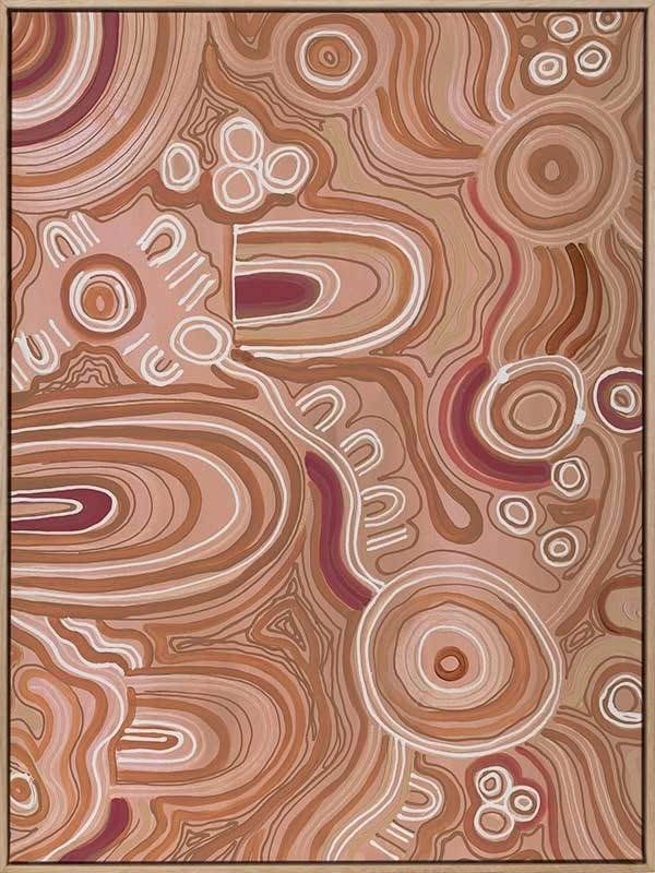 Australian indigenous canvas art oak frame landscape