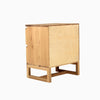 American oak and rattan bedside table back view