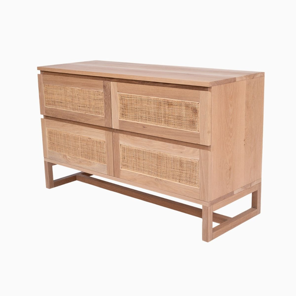Oak and rattan chest of drawers
