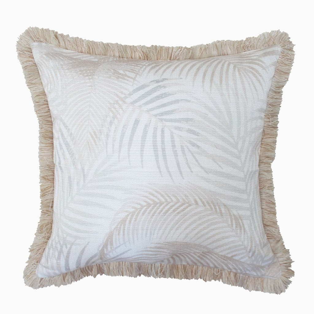 palm frond print indoor outdoor fringed cushion