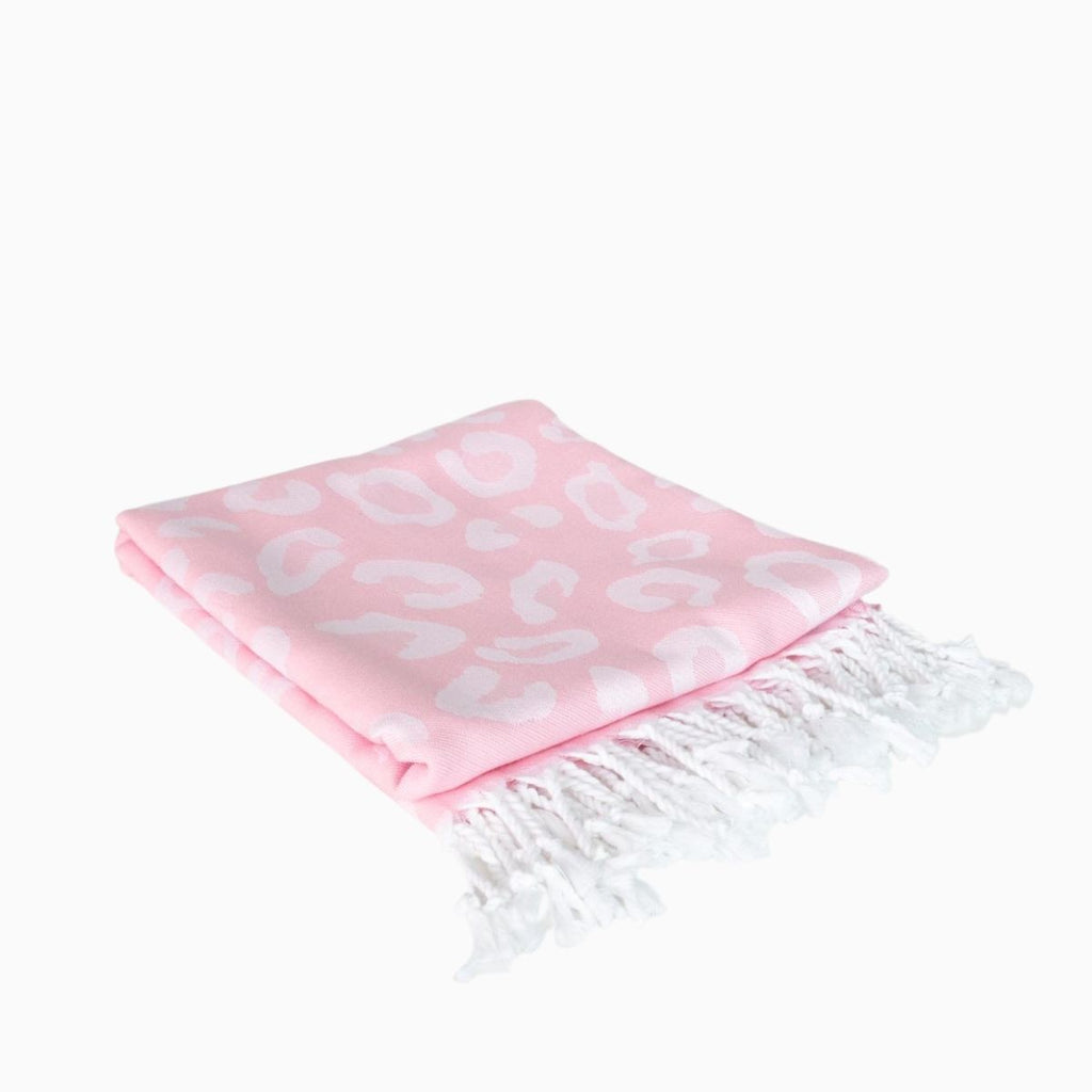 pink leopard print Turkish cotton towel