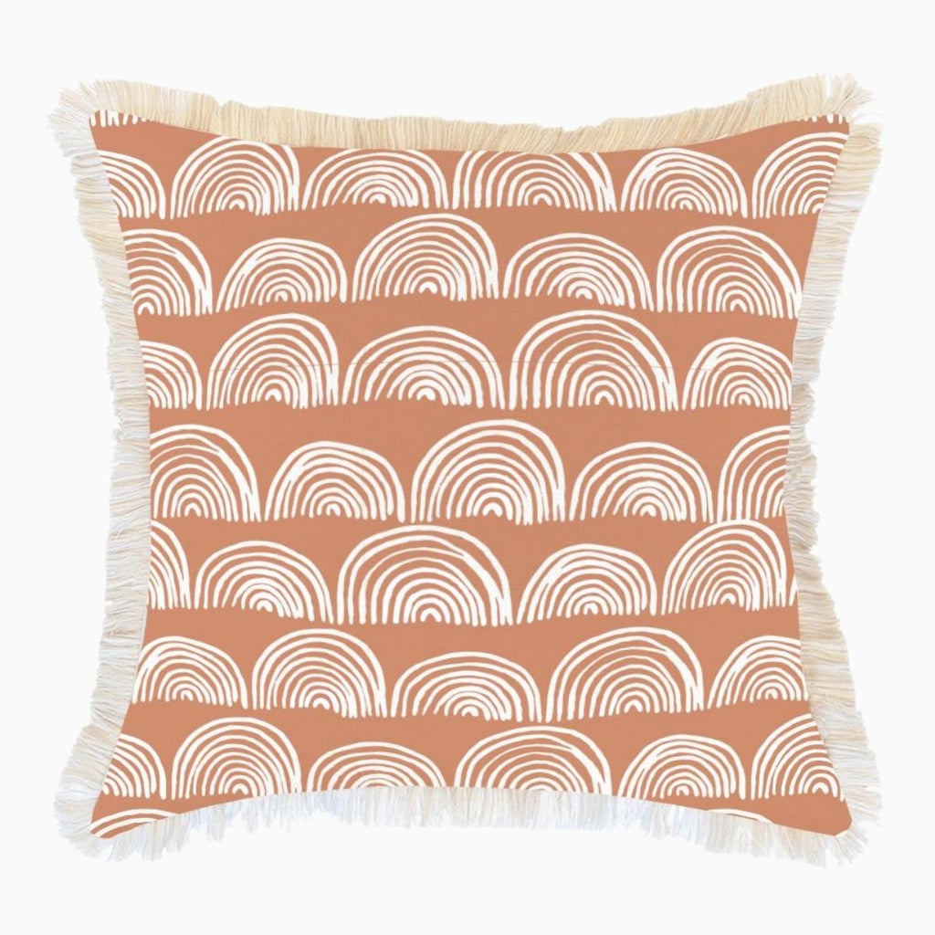 rainbow pattern fringed indoor outdoor cushion front