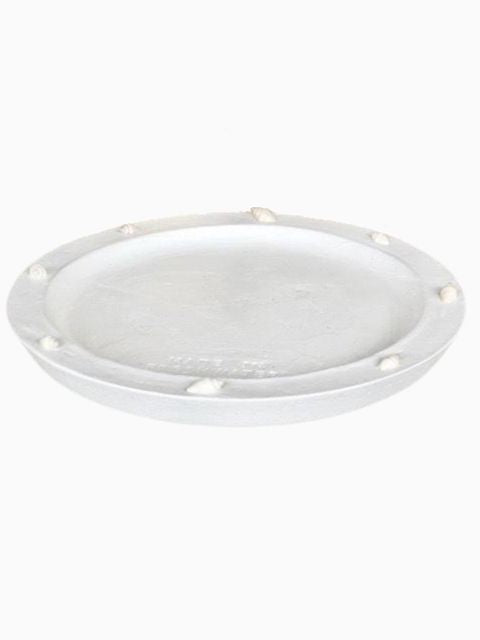 white round shallow concrete dish shell edging