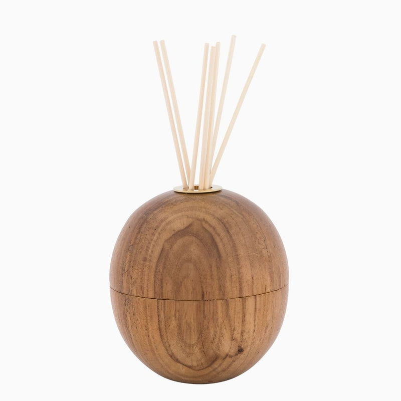 teak orb oil diffuser with rattan reeds