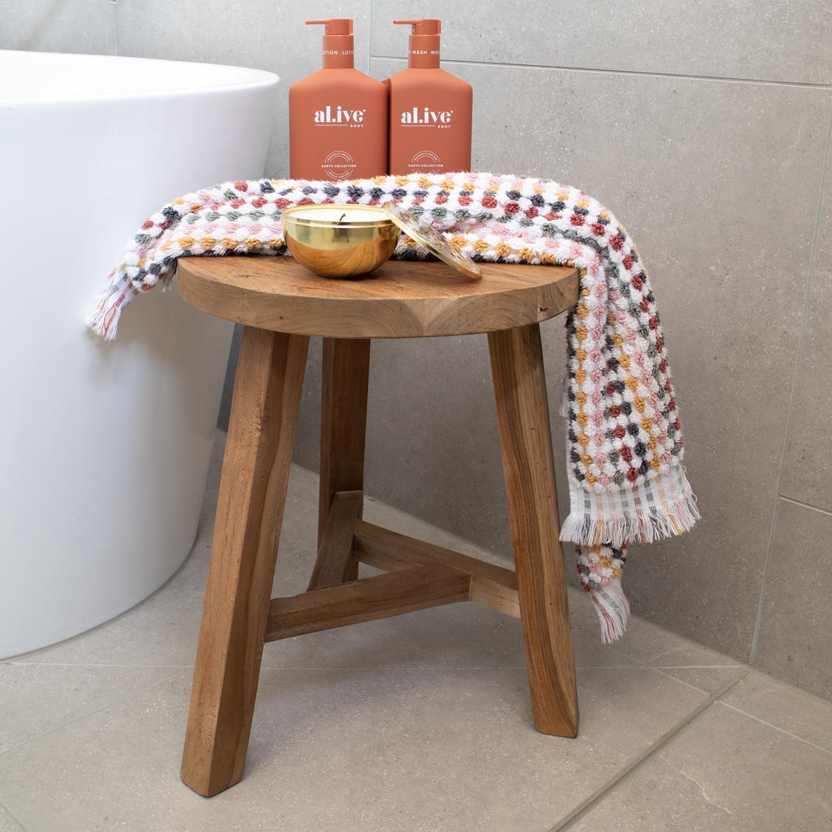 Round Teak Stool/Side Table – Salt Sand - Main Image