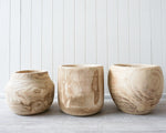 rustic timber pots three shapes