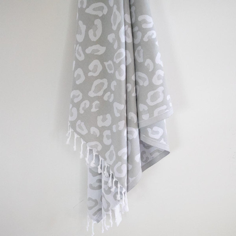 soft grey leopard print Turkish cotton towel