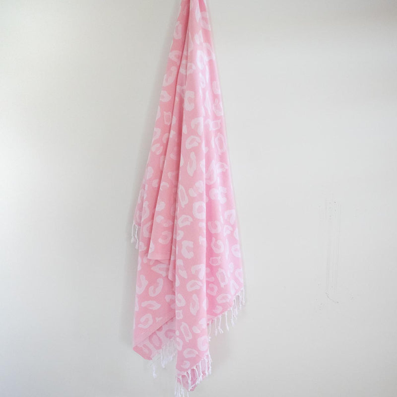 pink leopard print Turkish cotton towel