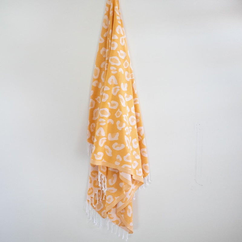 yellow leopard print Turkish cotton towel