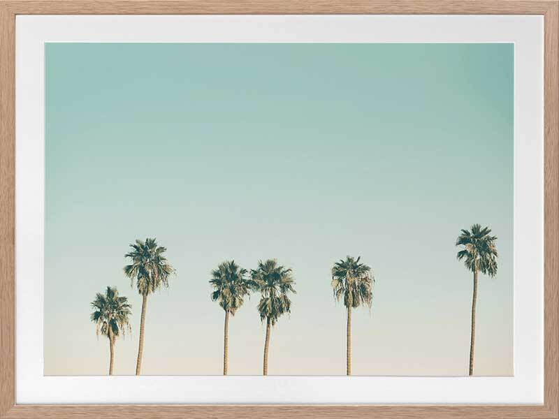 art-print-tall-palms-oak-frame-white-border