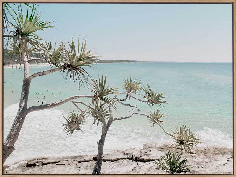 art-print-pandanus-palms-beach-stretched-canvas-oak-frame